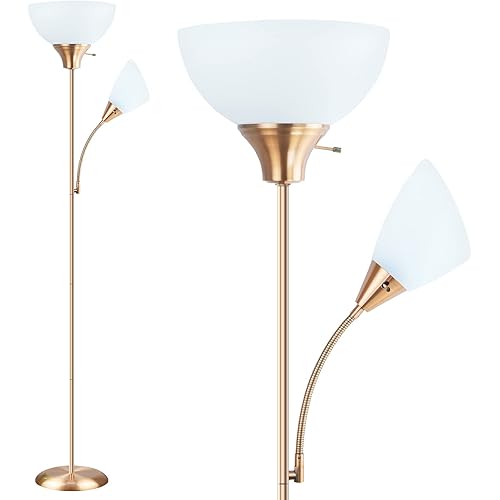 Floor Lamp, 12W LED Torchiere Floor Lamp with 9W Adjustable Reading Lamp, 71" Modern Standing Tall Lamp for Office/Bedroom/Living Room, Includes 2700K Energy-Saving LED Bulbs