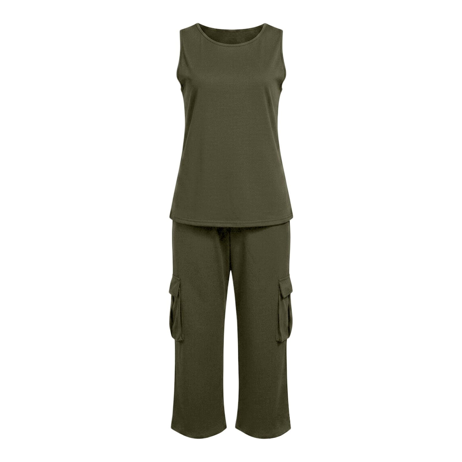 Generisch Zweiteiler Damen Sommer Trainingsanzug 2-Teiliges Set Tops und Weite Musselin Hose Baumwolle Outfit Einfarbig Jogginganzug Lässig Tracksuit Freizeitanzug Loungewear Damen Hosenanzug