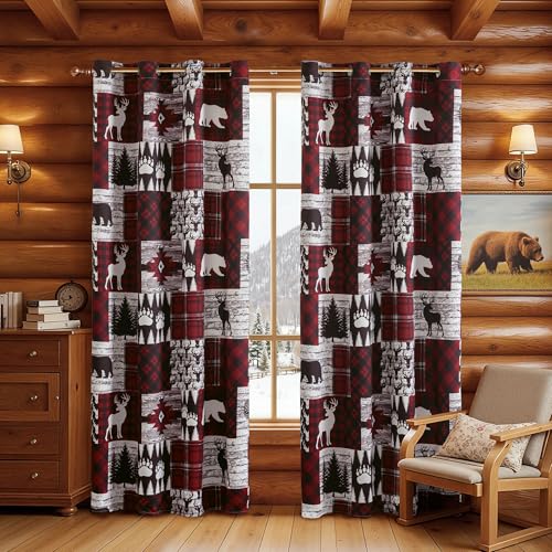 Red Rustic Cabin Curtains 2 Panels Country Style Curtain 50%