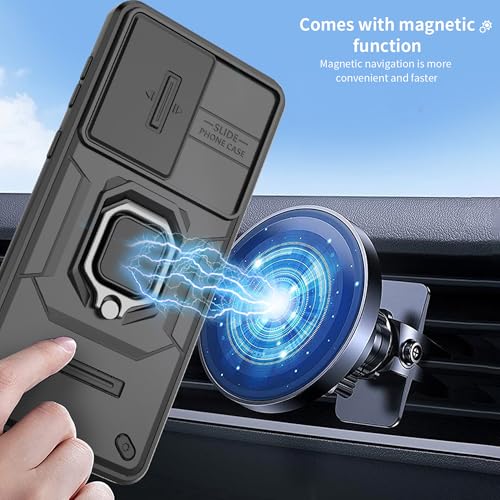 Image of Heavy Duty Armor Back Case Cover for Samsung Galaxy M56 5G - Magnetic Kickstand Ring with Camera Shutter Protection, Rugged Bumper Hard Back Cover for Samsung M56 5G (PC & TPU|Silver)