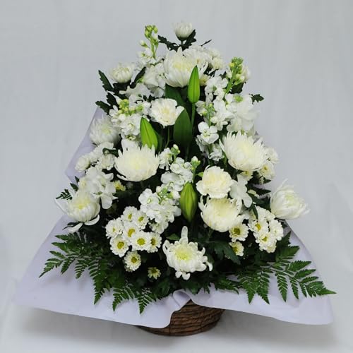 仏花 豪華 お供え 法事 法要 仏壇 供花 お盆 命日 生花 百合 ゆり お供え花 アレンジメント サイズで選べる 色合いで選べる 花工房エーデルワイス(Lサイズ, 白を中心に)