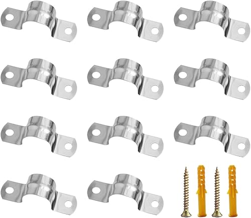 20 correas de tubo rígidas de acero inoxidable, correa de dos agujeros, clip de tubo de soporte en U, abrazadera de tubo de acero inoxidable con 2