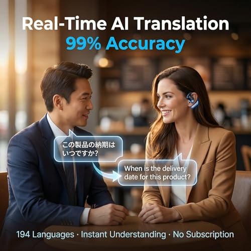 Image of AI Translation Earbuds Real Time - 194 Languages Translator Earbuds, No Subscription, 60H Battery Open Ear Bluetooth 6.1 Headphones, Audifonos Traductores Ingles Espanol for Travel Business Learning