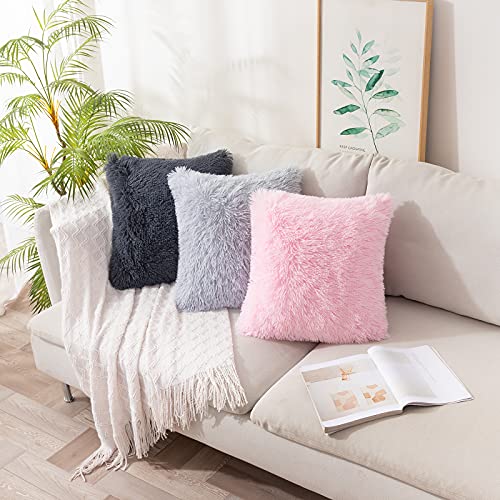 Image of MIULEE Pack of 2 Luxury Faux Fur Throw Pillow Cover Deluxe Decorative Plush Pillow Case Cushion Cover Shell for Sofa Bedroom Car 14 x 14 Inch Pink
