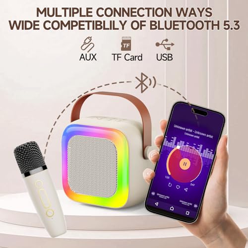 Image of Mini Karaoke Machine for Kids Teen Adults, Kids Karaoke Machine with 2 Wireless Microphones and LED Lights Toys for Christmas Birthday Party, Home, Gifts for 4 5 6 7 8 9 10 11 12+ Years Girls Boys