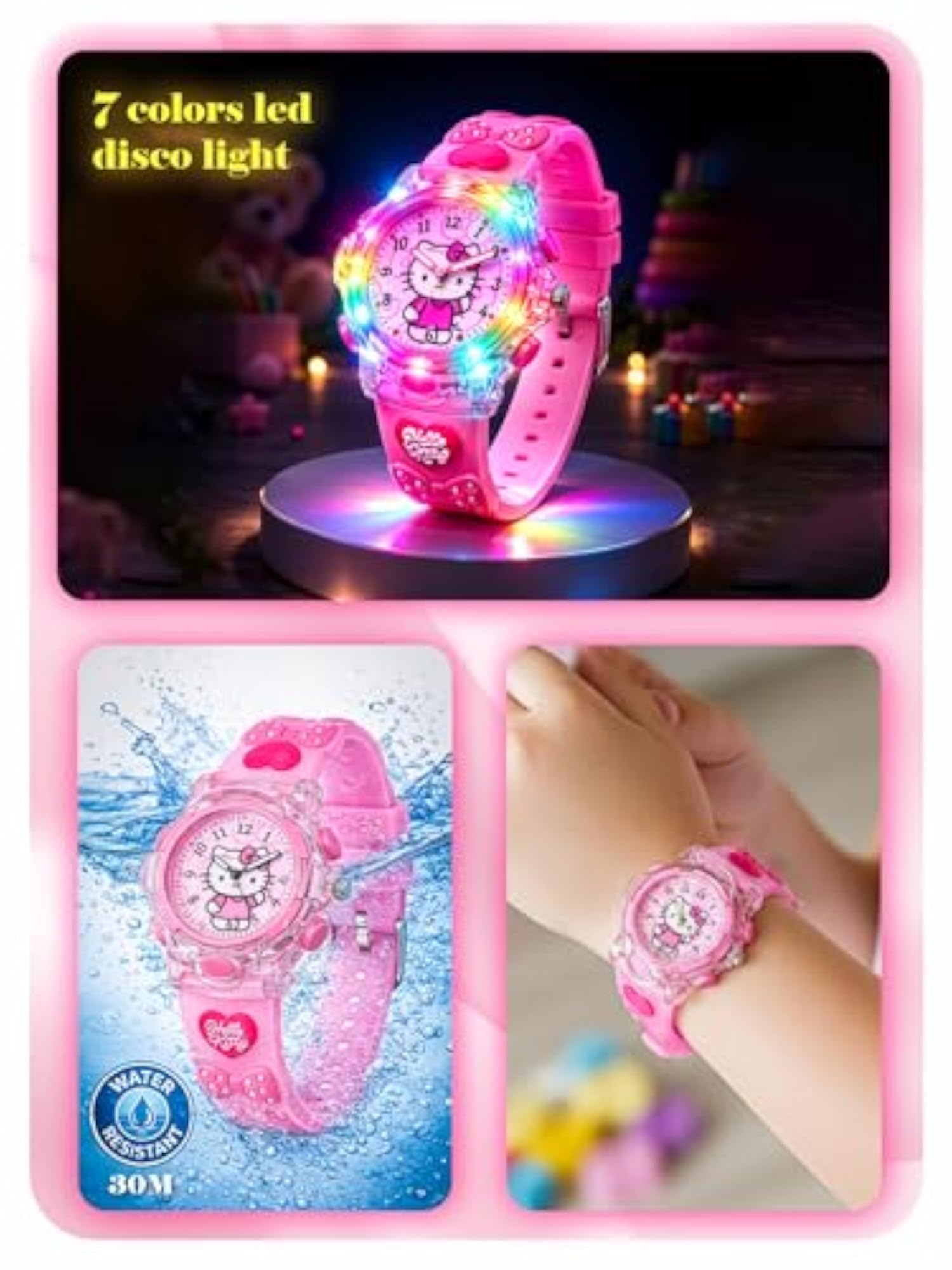 Kids Cute Cartoon Analog Watch with Disco Lights