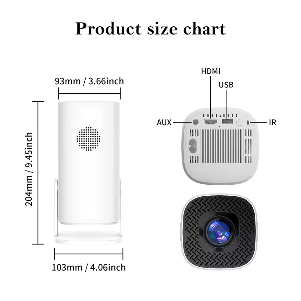 [Apps integrées] Vidéoprojecteur Android avec WiFi 6 et Bluetooth 5.4 Mini Projecteur 1080P Supporte 4K Correction Trapézoïdale Automatique Rotation 180° Compatible HDMI TV Stick Memory Stick Laptop
