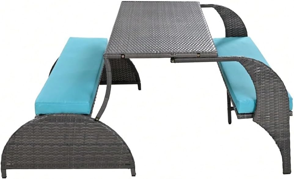 57.1" Outdoor 2-in-1 Picnic Bench, Converts to Loveseat & Table for Patio, Lawn, Backyard