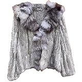 Abrigo De Piel Auténtica De Conejo Tejido De Otoño Para Mujer Con Cuello Real Chaqueta De Piel Auténtica De Conejo De Manga Larga Natural Gray S