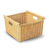 The Basket Lady Deep Pole Handle Wicker Storage Basket, Extra Large, 17.5 in L x 18 in W x 11.5 in H, Sandstone