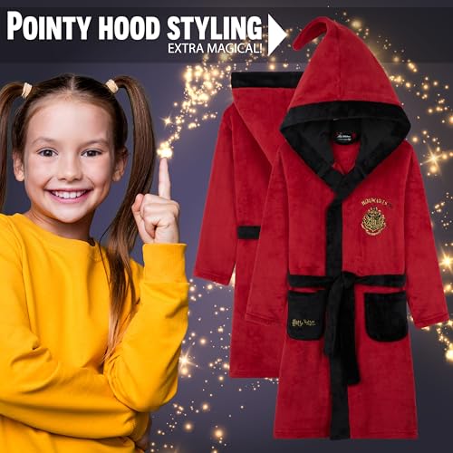 Harry Potter Girls Fleece Robe with Hood Pockets Tie Waist – Cosy Gifts for Kids4