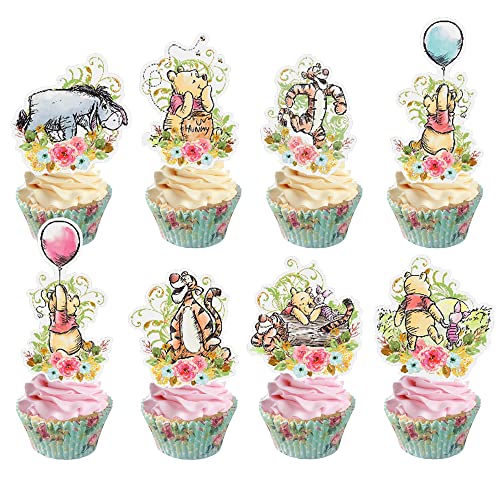 48 Pcs Winnie Cupcake Toppers Cute Winnie Cake Topper Adorable For Baby Shower Decorations Birthday Party Supplies #TOP10