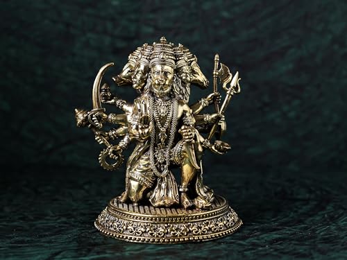 Image of Brass 3 inch Inches Panchmukhi Hanuman Statue Intricate Detailing Small Five-Faced BajrangBali Idol for Car Dashboard & Home Decor Pack of 1