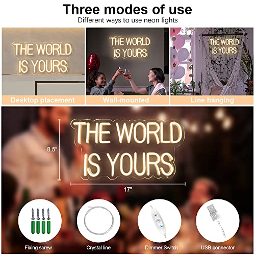 The World Is Yours Neon Sign For Wall Decor, Personalized Neon Signs With Usb Powered For Bar Salon Office Cafe Birthday Partys Wedding Valentine's Day Gifts17X8.8 Inch Warm White - By Colysor #TOP3