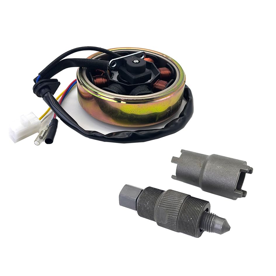 GY6 Magneto Stator Flywheel Rotor Kit,8 Coil Copper Stator for GY6 50cc 139QMB 139QMA Scooter Moped ATV Go-Kart Engine,High Performance Part with Flywheel Puller & Clutch Lock Tool (0° Mounting Hole)