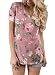 Women Short Sleeve V-Neck Floral Printed Flower Blouse Casual Loose Tops T Shirt XLSize Pink