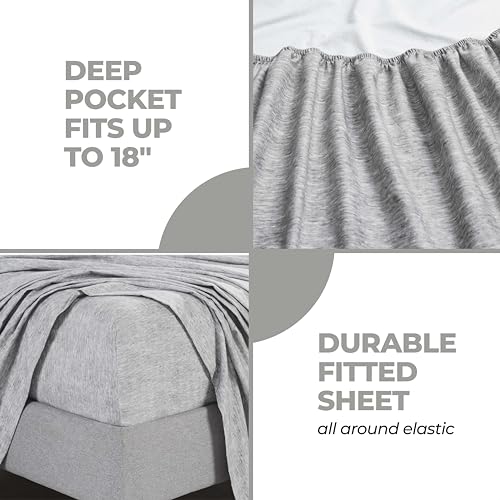 Image of Superior Melange Flannel Cotton Sheet Set, Ultra-Soft Textured Sheets, Modern, Farmhouse Bedding, Basics, Includes; Flat Sheet, Elastic Deep Pocket Fitted Sheet, Pillowcases, King, Charcoal