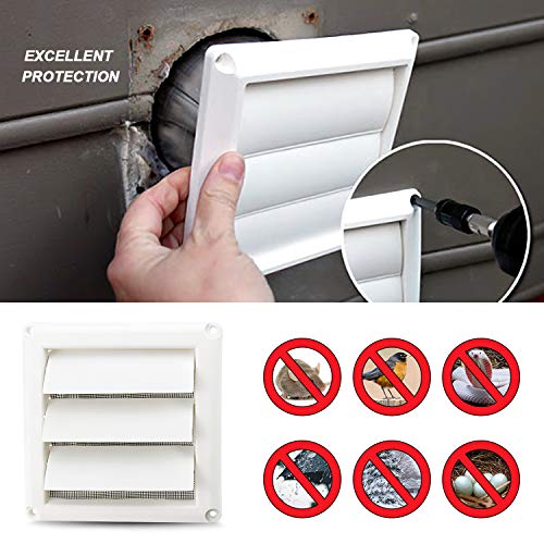 Funmit 4" Dryer Vent Cover For Exterior Wall Vent Hood Outlet Airflow Vent Dryer Air Vent With Screen Includes 4 Screw For Easy Installation (White) #TOP4