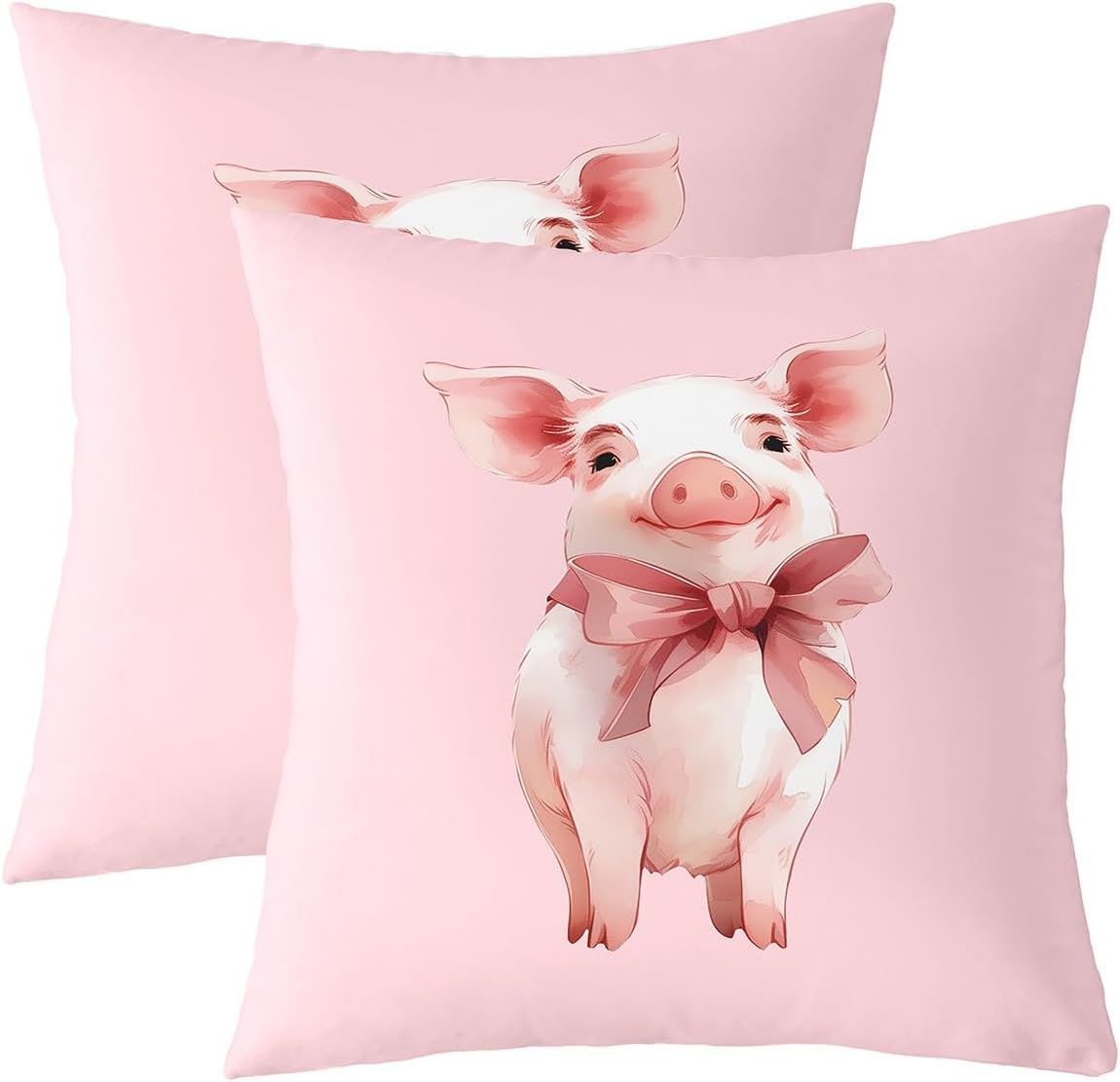 Kawaii Rabbit Pillow Covers 24"x24",Watercolor Farmhouse Rabbit Cushion Covers for Couch Sofa, Wild Aniamls Themed Outdoor Pillow Covers,Rustic Flowers Leaves Reversible Throw Pillow Covers