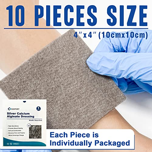 Ceeport Ag Silver Calcium Alginate Wound Dressing Pads, 4''x4'' Patches