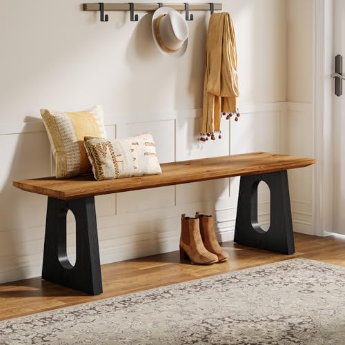 TRIBEWOOD 47" Entryway Bench, Farmhouse Wood Shoe Bench, Rustic Wooden