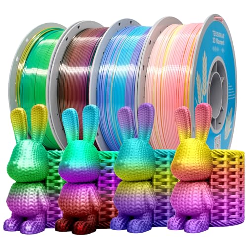 Image of Silk Rainbow PLA 3D Printer Filament, 4 Rolls,1KG Spool(2.2lbs) 1.75mm 3D Printing Multicolor Gradient Filament Bundle for Most FDM 3D Printers,4 Different Silk Rainbow Colors