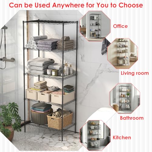 Image of BestOffice | 5-Tier Wire Storage Shelves | 14 x 24 x 60 | Black | with Adjustable Racks | Metal Shelf, Holds Upto 500 lbs | No-Tool Assembly | Ideal for Home & Garage Shelving