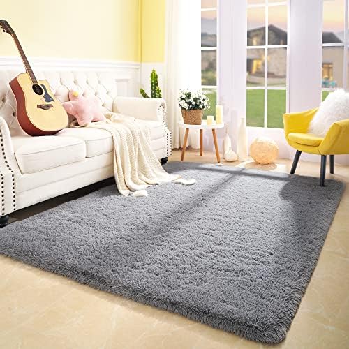 Tepook Super Soft Fluffy Rug for Bedroom, Modern Shaggy Rug Fuzzy Kids Rug for Living Room, Plush Indoor Nursery Home Decor Rug with Non-Slip Bottom, Grey, 3 X 5 Feet