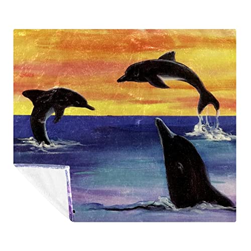 Couverture Polaire Plaid Dauphins Coucher de Soleil Décorative pour Chambre