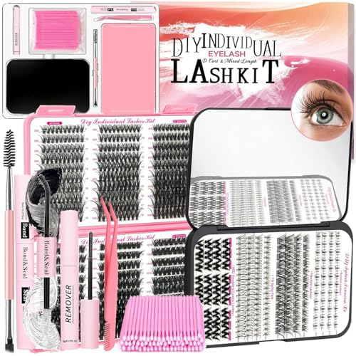 QUKLOGEN DIY Kit de Extensión de Pestañas 782 D Curl Pestañas con Pestañas Inferiores,Pegado y Sellado de Pestañas,Eliminación de Pestañas,Lash de Pinzas,Portátil Cepillo,Mini Aplicador