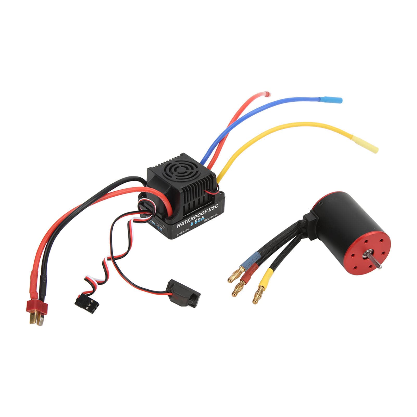 Motor sin escobillas de 3650 y 2300 KV con regulador electrónico de 60 A, regulador electrónico sin escobillas impermeable y conjunto de motor de alta velocidad para coche RC 1/8 y