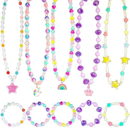 ZGDYi Kinder Schmuck Set mit Einhorn Kette, Regenbogen Halskette...