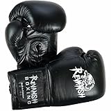 Revansh Sports Lace-Up Cowhide Leather Boxing Gloves – Premium Professional Gloves for Men & Women – Perfect for Training, Sparring, Muay Thai, and MMA (Black, 16 oz)