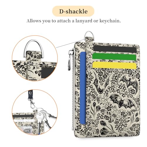 Image of Hancynir Goth Bat Floral Slim Wallet Women Credit Card Holder Gothic Flower RFID Blocking Small Cute Card Wallets Mini Front Pocket PU Leather Thin Travel Zipper Coin Cash Ladies Female Wallet Gifts