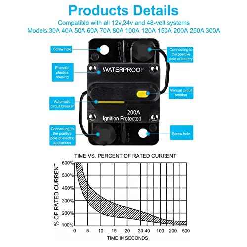 200 Amp Waterproof Circuit Breaker,With Manual Reset,12V-48V Dc,30A-300A,For Car Marine Trolling Motors Boat Atv Manual Power Protect Audio System Current Overload Protection #TOP3