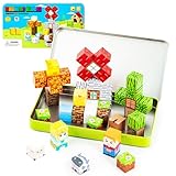 Tyholoo 45PCS Magnetic Blocks Travel Toys for Kids with Portable Iron Box, Mini Magnetic Cubes Toys for Airplane & Car Ride STEM Learning Gift Idea for Ages 3+（ Farm & Animals ）