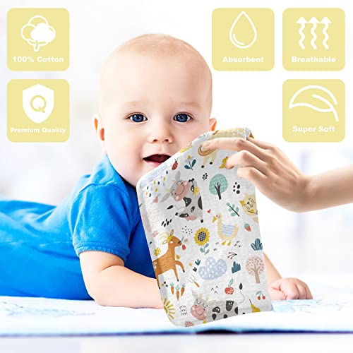 Image of Cute Farm Animals Baby Muslin Washcloths - Soft Face Towel for Newborns, 11.8 X 11.8 Inch, 3 Pack