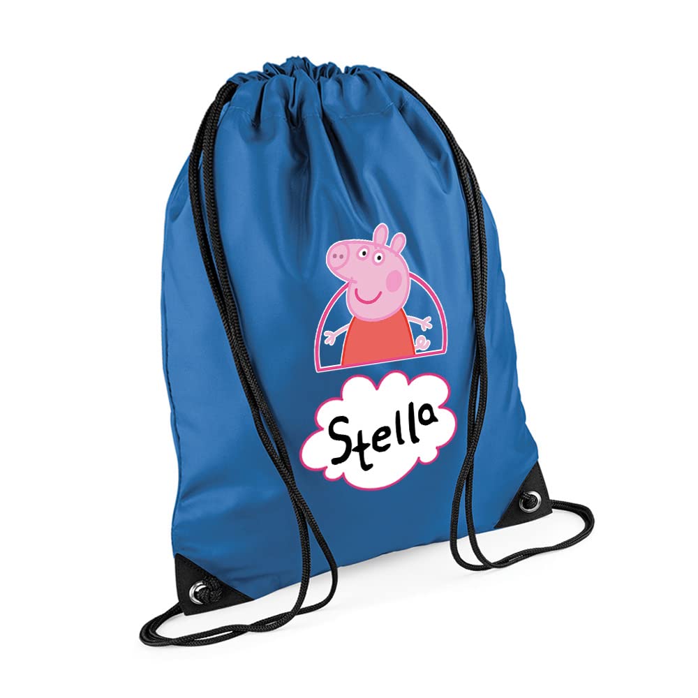 Cute Pig Bag Personalised Backpack Pig Bag Gift for Kids-Girl Toddlers Birthday Girl Drawstring Bag, PE Gym Kit Swimming, Sport Rucksack. (Sapphire Blue)