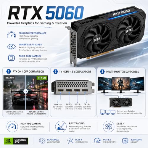 Image of Gaming PC Desktop Computer Liquid Cooled i7-12700KF up to 5.0 GHz 12-Cores, RTX 5060 8GB, 32GB DDR4 RAM, 1TB NVMe SSD, Wi-Fi 6 & Bluetooth 5.4, 9x ARGB, Win11 Pro, 650W PSU, High-Performance Tower