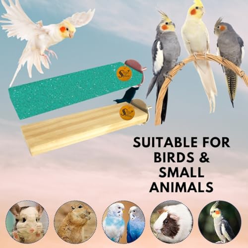 Image of Sage Square Wooden Stand Sand Platform Made of Natural Wood, Combo of Two (2*5.5 & Sand 2*5.5 inch) Rectangle Shaped Perch Stand, Cage Accessories, Playful Toy, Suitable For Birds, Parrots, Budgies