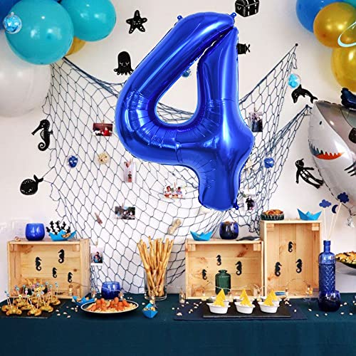 Image of TONIFUL 40 Inch Navy Blue Number 4 Balloons Large Foil 4th Birthday Decor