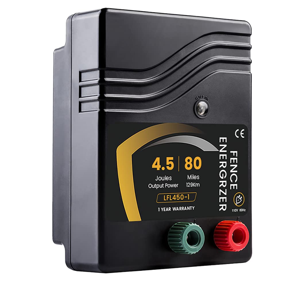 Electric Fence Charger AC Powered 80 Mile 250 Acres,110 Volt, 4.5 Joule, Output Voltage Max 10 kV | 