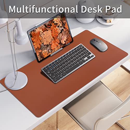 Image of Bloss Brown Leather Desk Pad Protector, Office Desk Mat, Large Mouse Pad, Non-Slip PU Leather Desk Blotter, Laptop Desk Pad, Waterproof Desk Writing Pad for Office and Home (,35.4 inch x 17 inch)