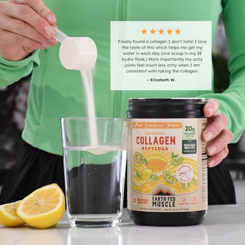 Image of Earth Fed Muscle Lemonade Collagen Peptides, Third-Party Certified. 20g Protein, Lemonade - Grass Fed, Non-GMO, Hormone Free, Gluten Free - Multi-Type - 20 Servings