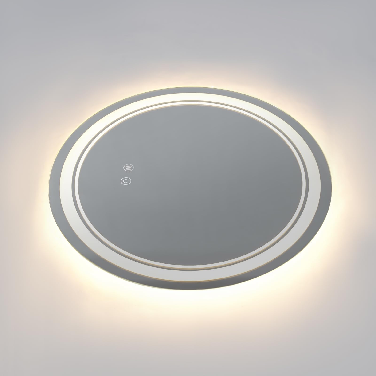 50 cm Runder Dimmbar LED Spiegel Bad mit Beleuchtung mit Memory und Antibeschlagfunktion, Touch-Schalter, 3 Lichtfarben einstellbar (3000K–6000K), Badezimmerspiegel für Make-up und Rasur