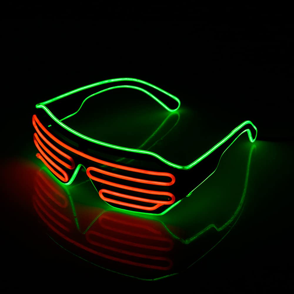 Beauenty LED Luminous Glasses El Wire Shutter Neon Funny Glasses Light Up Flashing Glasses for Parties and Discos, Halloween Cosplay (Green-Red)