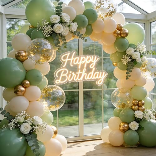 Image of Sage Green and Gold Balloon Arch Kit 129 PCS