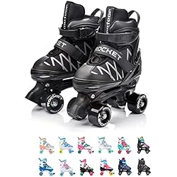 Patines Freeskate Outlet Patines 4 Ruedas Ajustable Disco Roler Skate Patines en Paralelo Retro Quad Skate Patines para Niños Adolescentes y Adultos tamaño Ajustable del Zapato (L 39-42, Rocket)