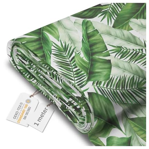 DreamRoots Tessuto Impermeabile al metro 160 cm Larghezza, 220 g/m² 600D, Stoffa per Cuscini Esterni - Big Leaves 1M