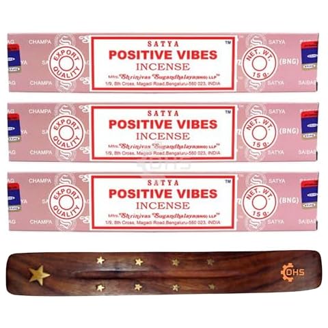 3x Satya Positive Vibes Incense Sticks with Holder Cover